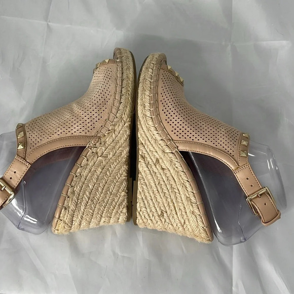 MARC FISHER Santon Tan Nude Espadrille Wedges Shoes Open Toe Gold Studded Boho 6 - Picture 6 of 12